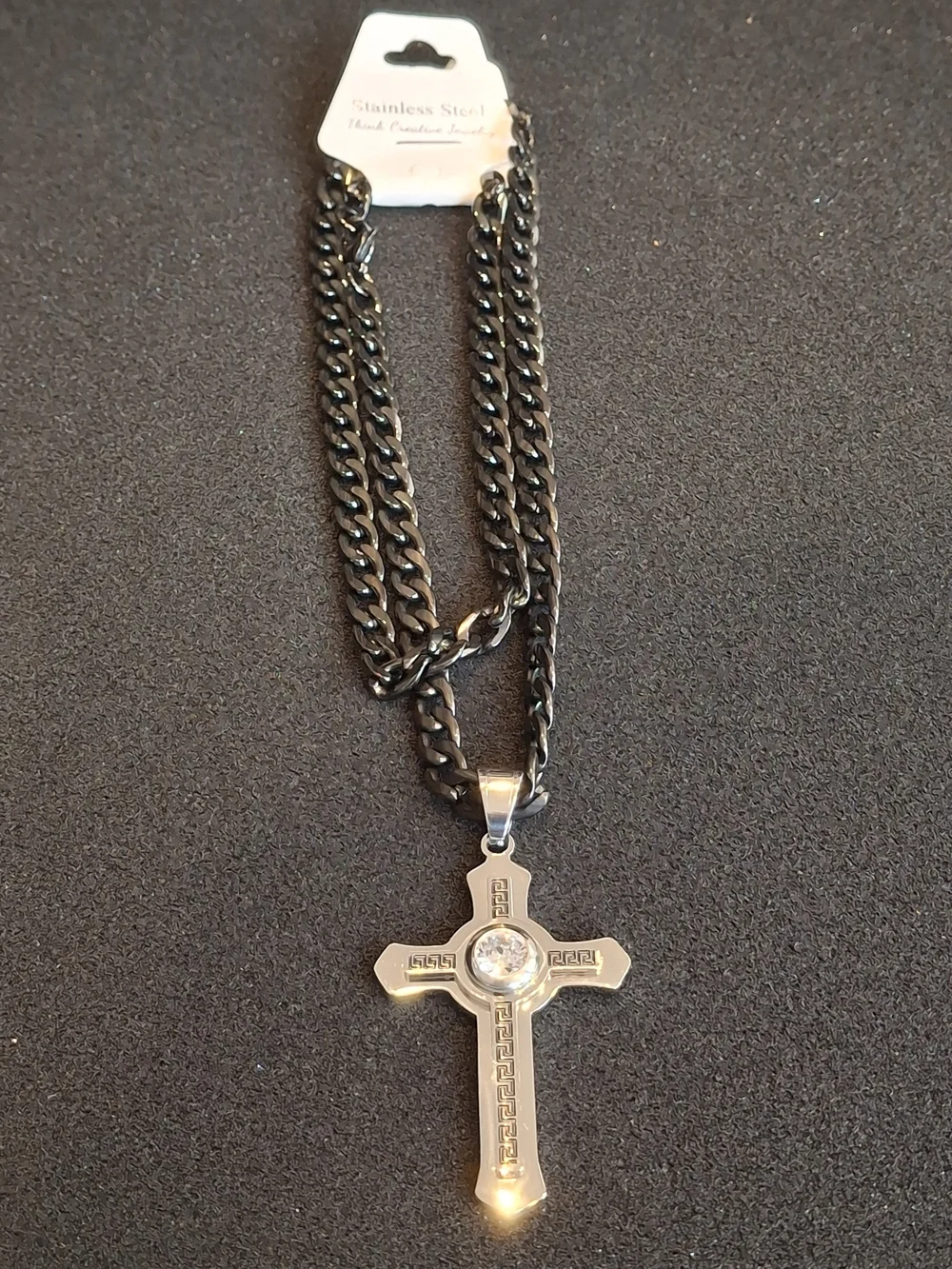 Black Cross Pendant with Clear Crystal Accent